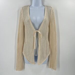 UO Ecote Boho Cream Crochet Tie Front Cardigan Size XS Fairycore Festival Top